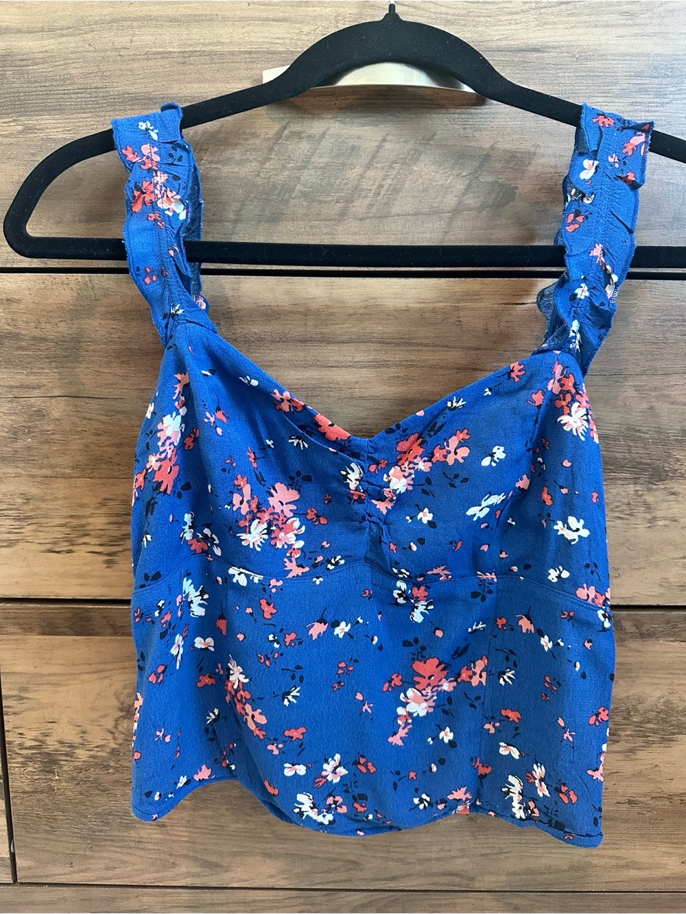 Abercrombie & Fitch Blue Floral Ruffle Strap Tank Top